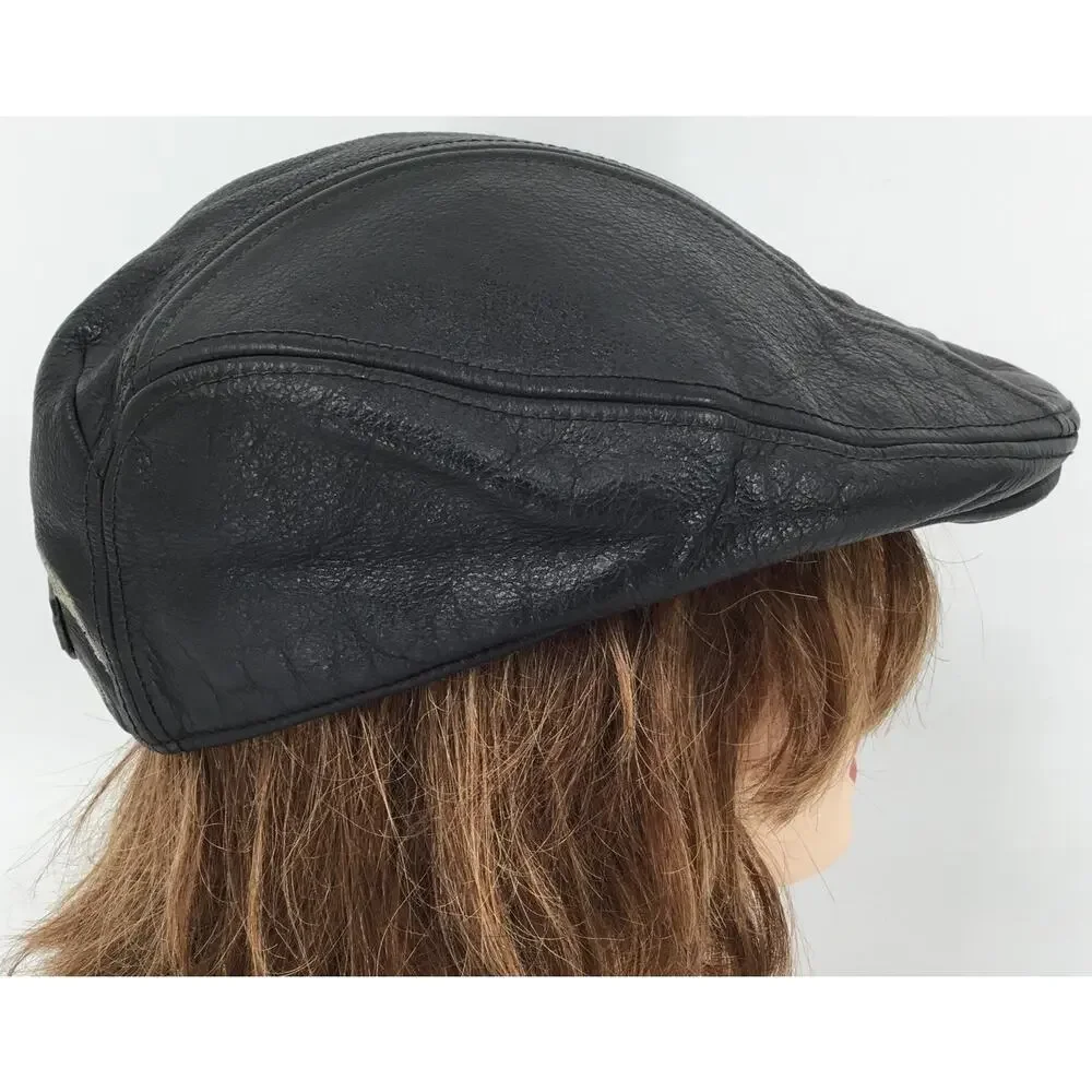 Vintage Harley-Davidson Leather Newsboy Flat Cap Hat Large Y2K